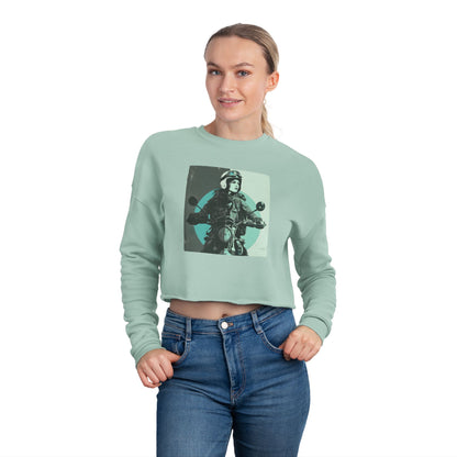 Women’s Motorcycle Cropped Sweatshirt in Sage Green| Vintage Rider Graphic