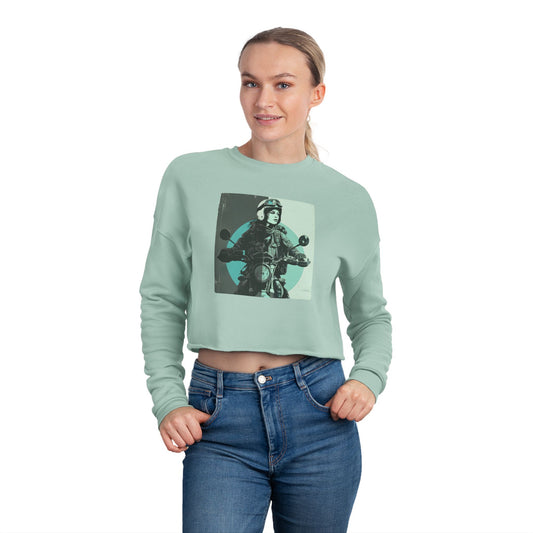 Women’s Motorcycle Cropped Sweatshirt in Sage Green| Vintage Rider Graphic