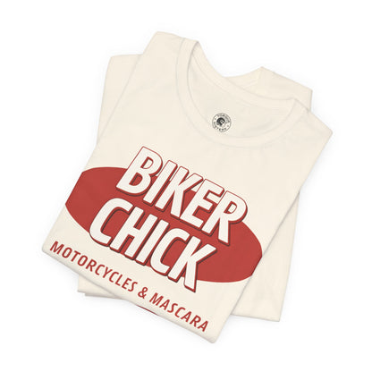 BIKER CHICK Women’s Motorcycle T-Shirt | Natural & Red