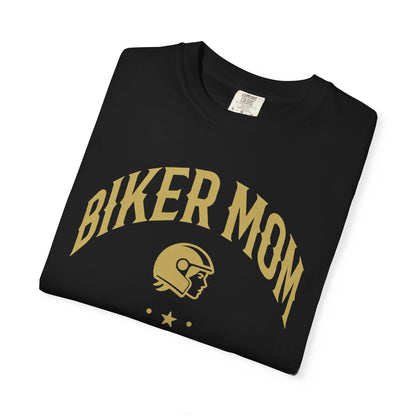 BIKER MOM Arch Graphic Women’s Motorcycle T-Shirt | Black & Gold