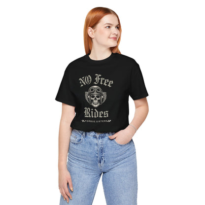 NO FREE RIDES Biker Skull Women’s Motorcycle T-Shirt | Black & Stone Gray