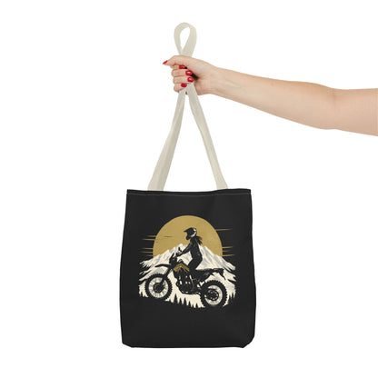 Women’s Motorcycle Tote Bag – Black & Gold Vintage Rider Canvas | Torque Sisters