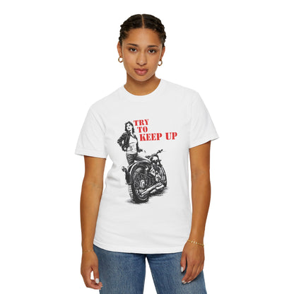 TRY TO KEEP UP Women’s Motorcycle T-Shirt | White & Red