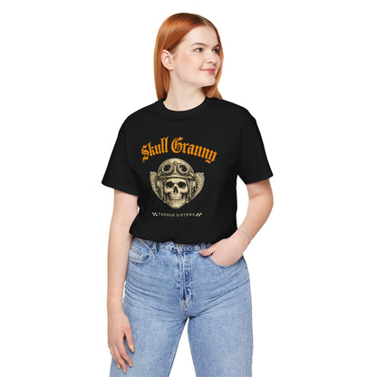 SKULL GRANNY Women’s Motorcycle T-Shirt | Black & Gold