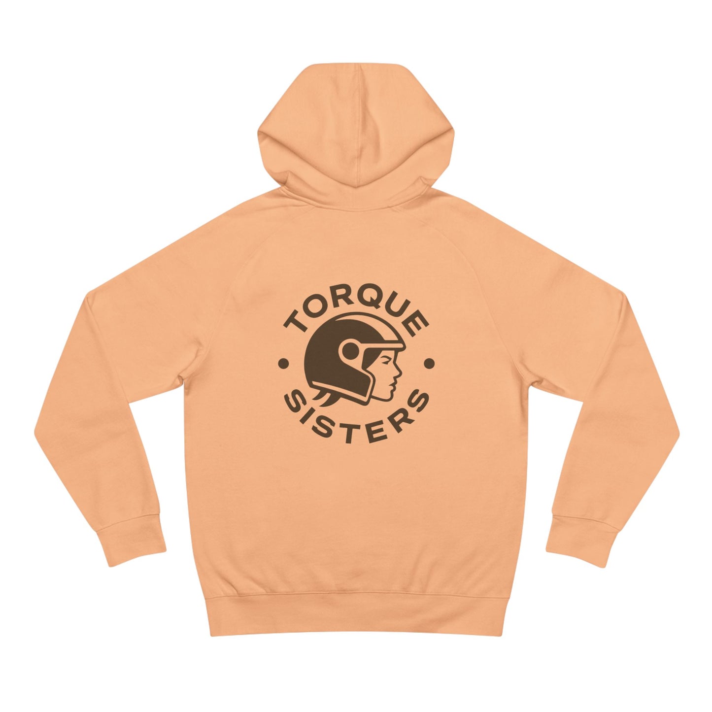 Peach hoodie with 'Torque Sisters' logo on a white background