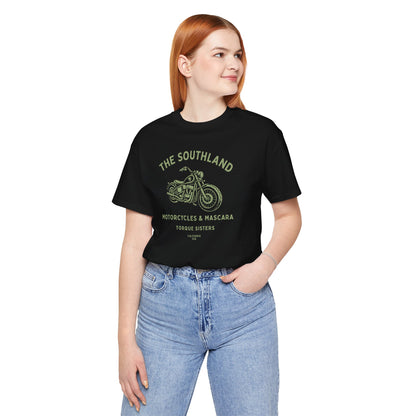 THE SOUTHLAND Motorcycles & Mascara Women’s Motorcycle T-Shirt | Black & Olive