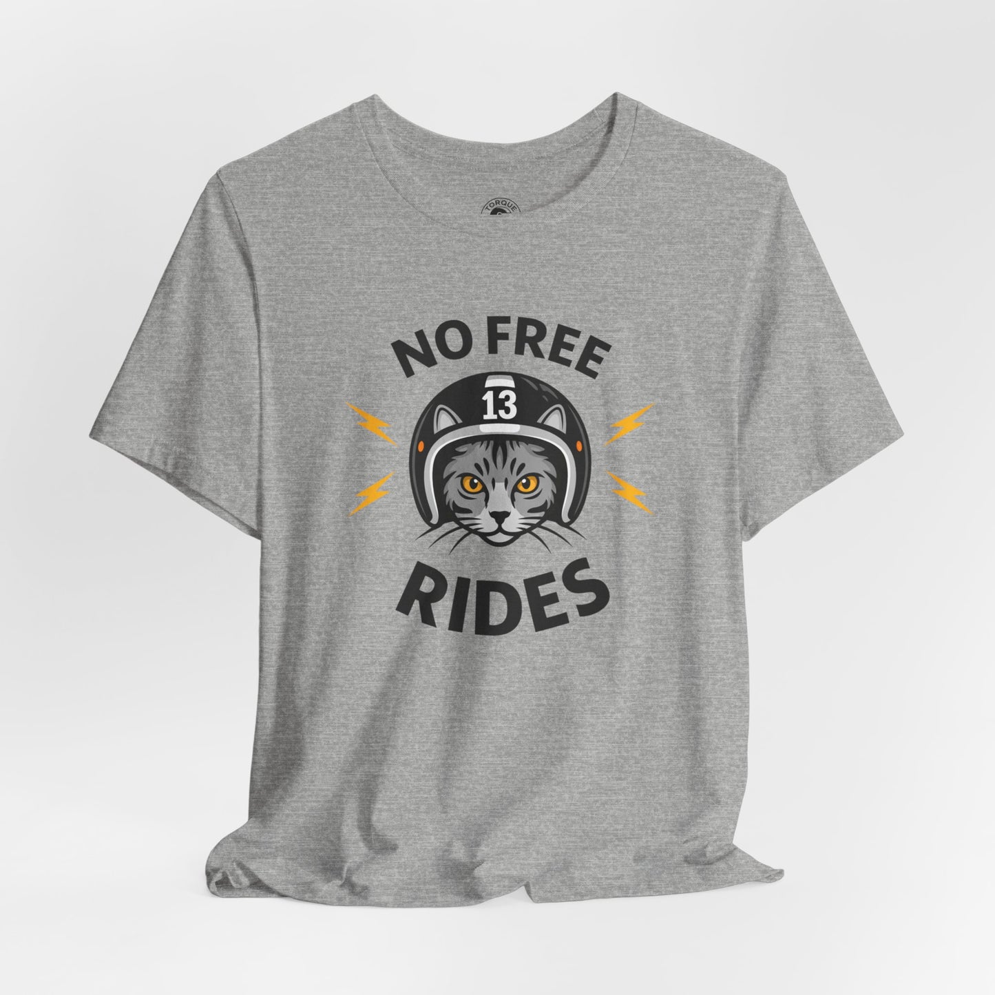 NO FREE RIDES Cat Helmet Graphic Women’s Motorcycle T-Shirt | Heather Gray