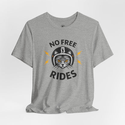 NO FREE RIDES Cat Helmet Graphic Women’s Motorcycle T-Shirt | Heather Gray