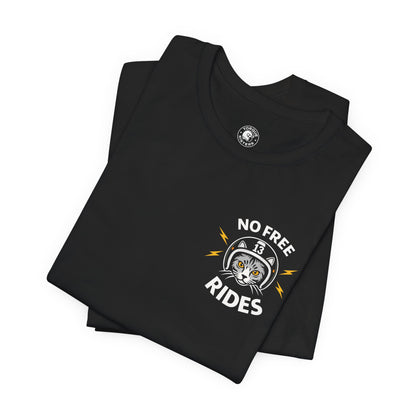 NO FREE RIDES Cat Helmet Chest Graphic Women’s Motorcycle T-Shirt | Black