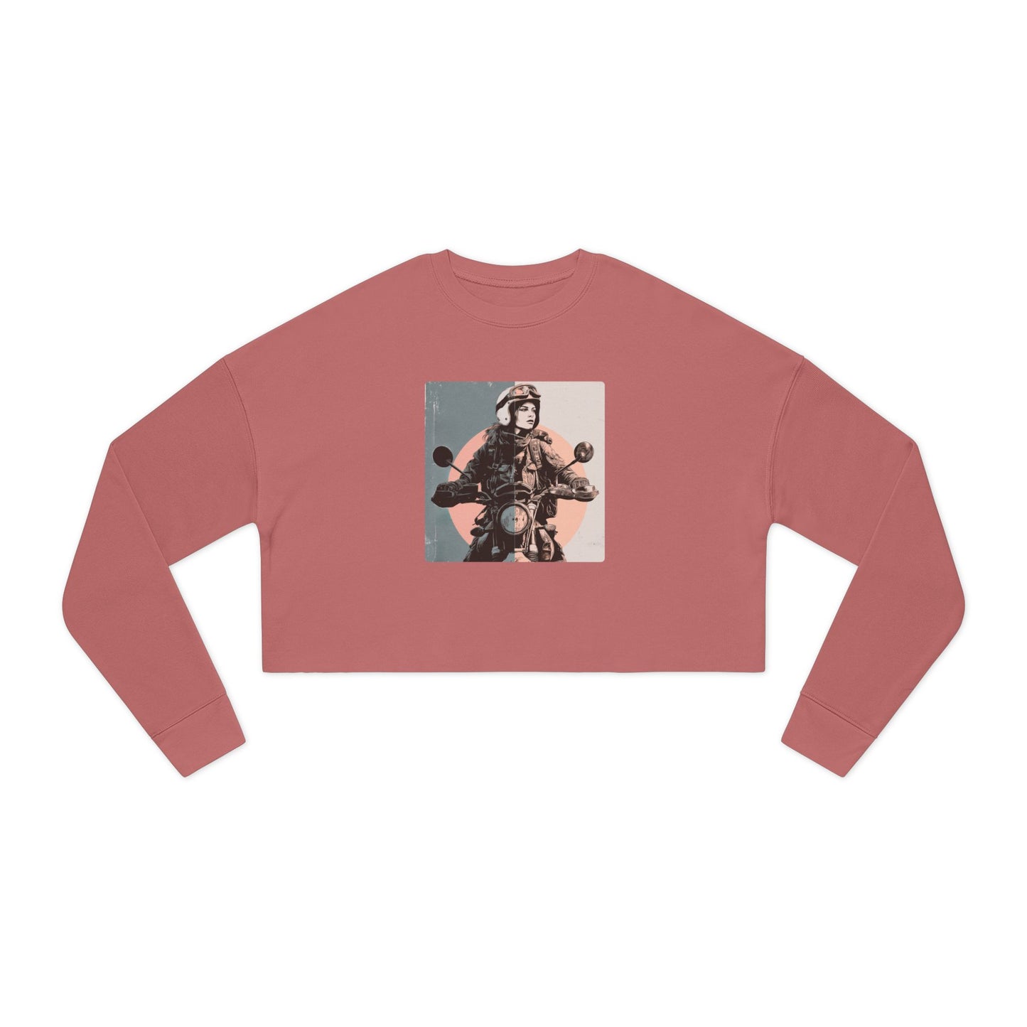 Women’s Motorcycle Cropped Sweatshirt in Dusty Rose | Vintage Rider Graphic