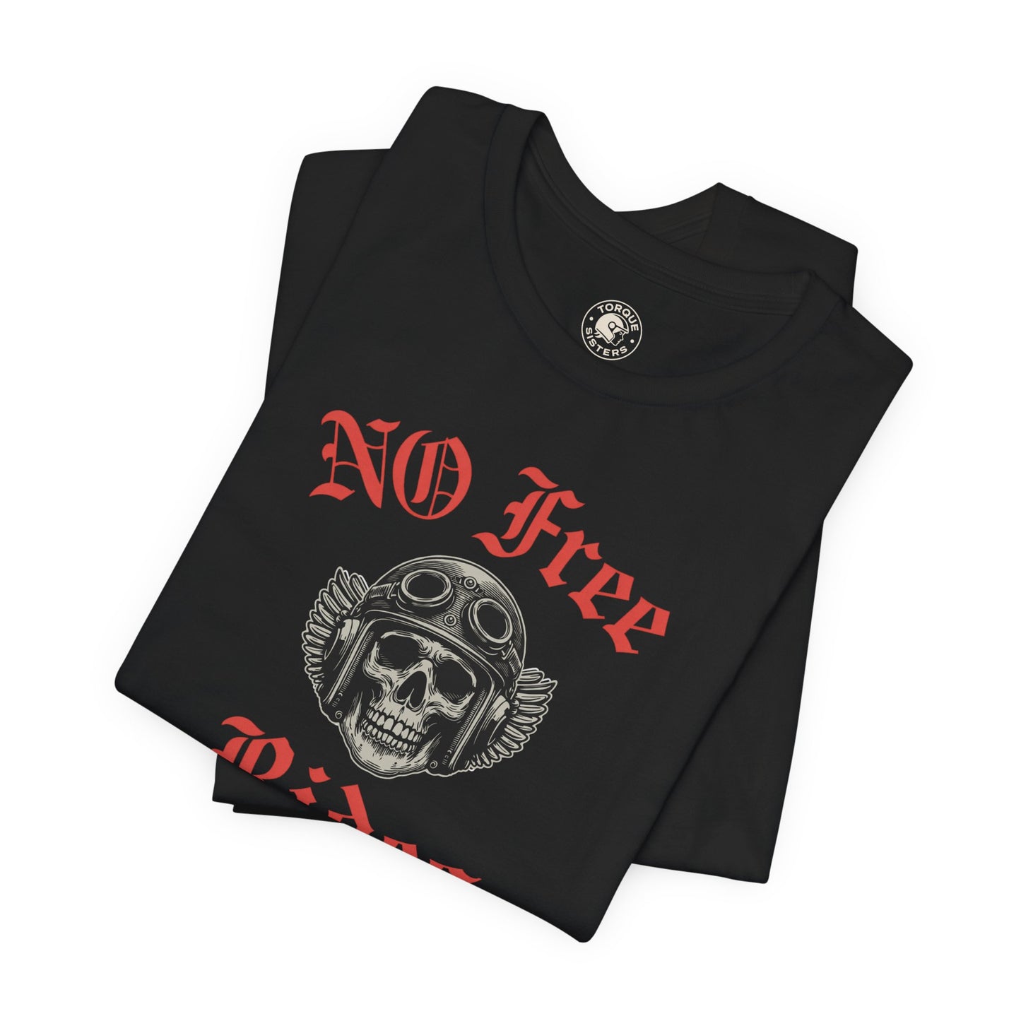 NO FREE RIDES Biker Skull Women’s Motorcycle T-Shirt | Black & Red