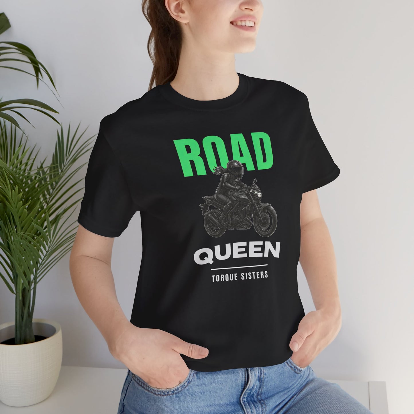 ROAD QUEEN Women’s Motorcycle T-Shirt | Black & Neon Green