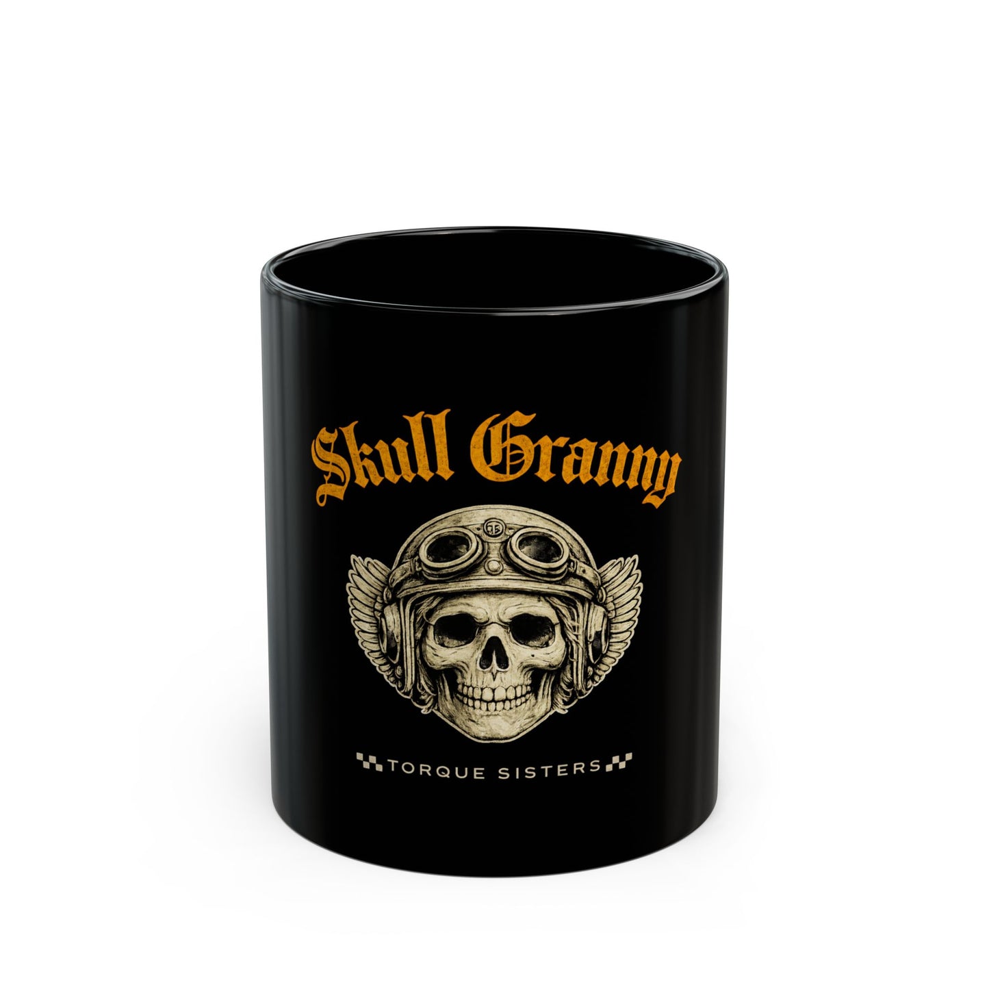 SKULL GRANNY Women Riders Motorcycle Mug | Black & Gold