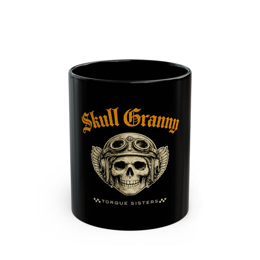 SKULL GRANNY Women Riders Motorcycle Mug | Black & Gold