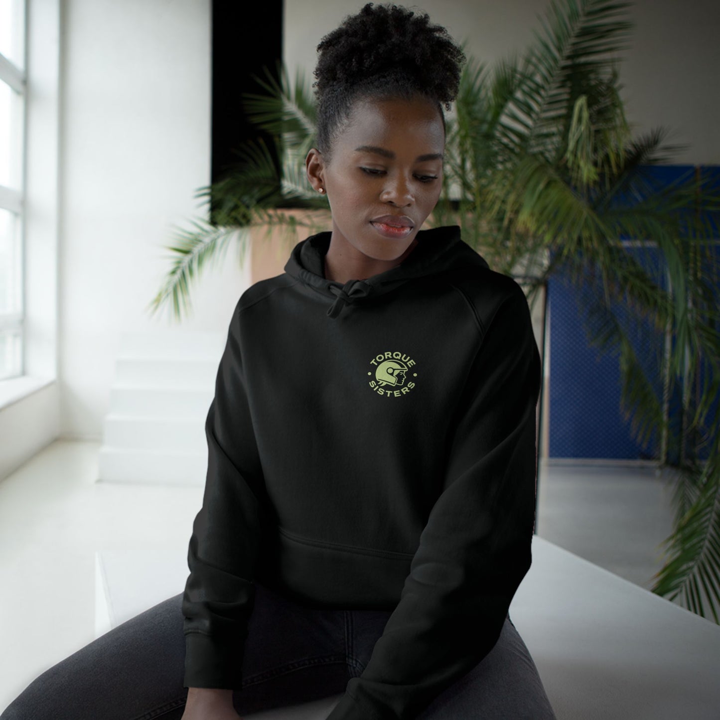 Women’s Motorcycle Hoodie – Adventure Rider Black & Forest Green