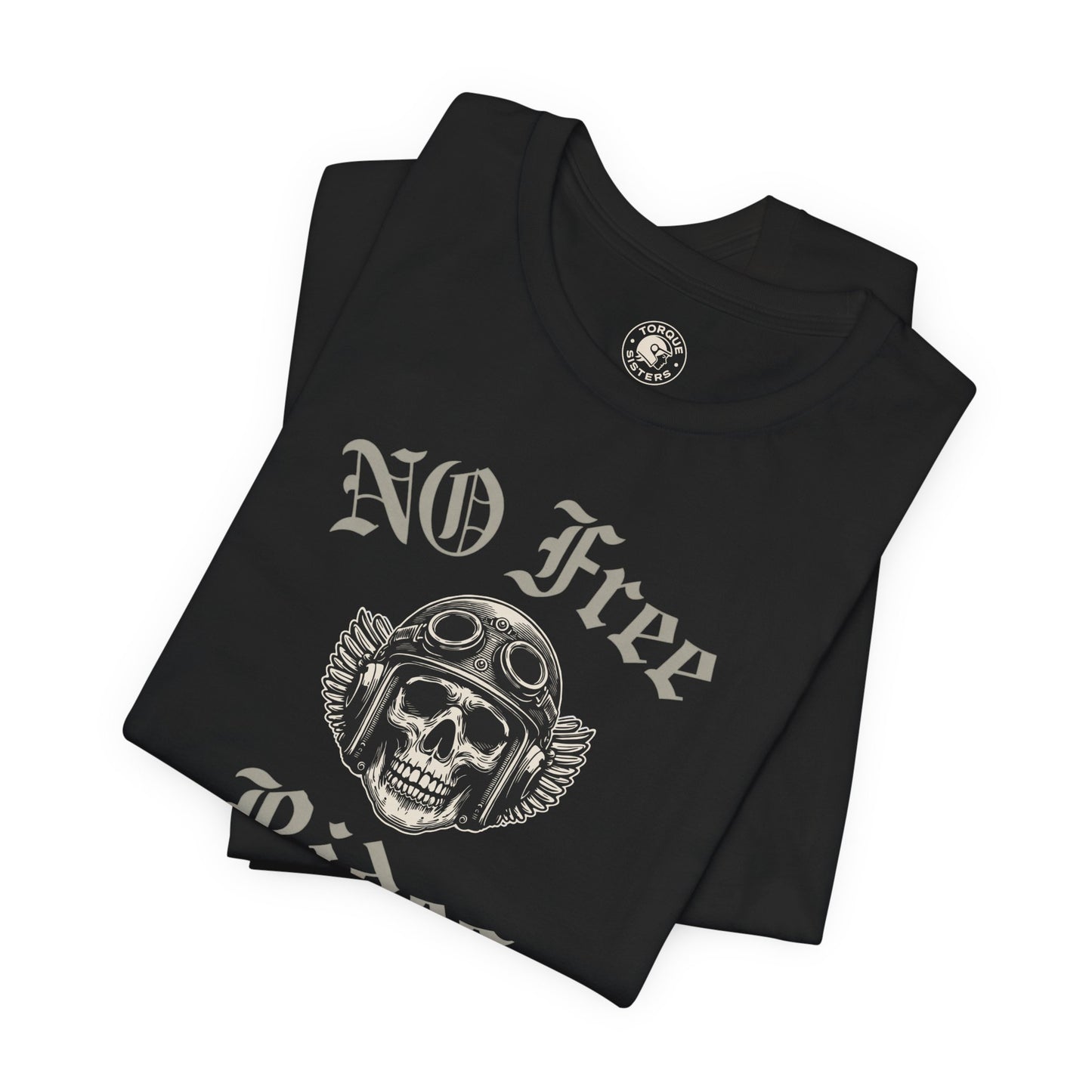 NO FREE RIDES Biker Skull Women’s Motorcycle T-Shirt | Black & Stone Gray