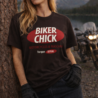 BIKER CHICK Women’s Motorcycle T-Shirt | Brown & Red