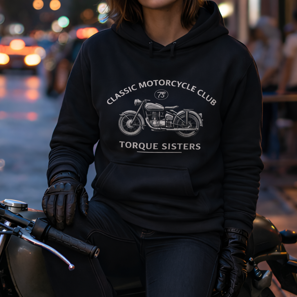 CLASSIC MOTORCYCLE CLUB TORQUE SISTERS Women’s Motorcycle Hoodie | Black
