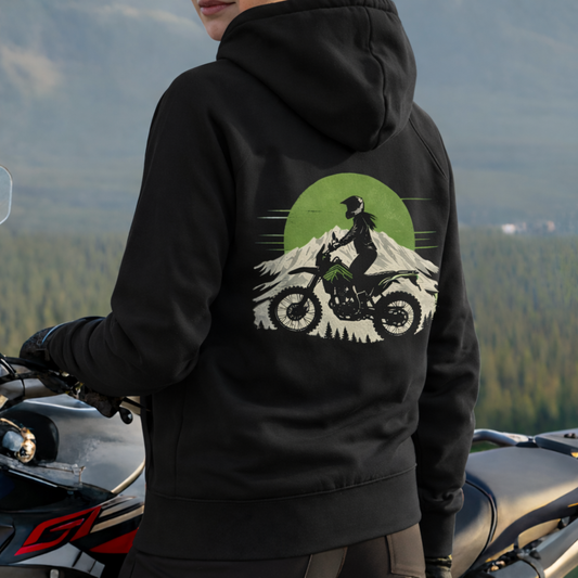 Mountain Rider Women's Motorcycle Hoodie | Black & Forest Green