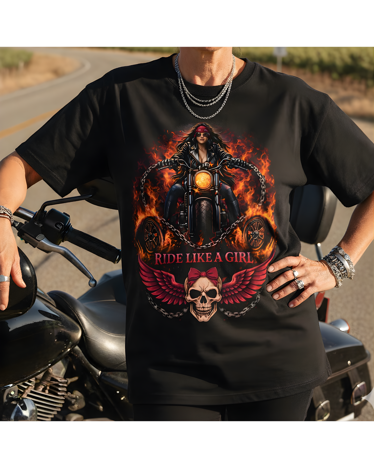 RIDE LIKE A GIRL Flame Rider Graphic Women’s Motorcycle T-Shirt | Black