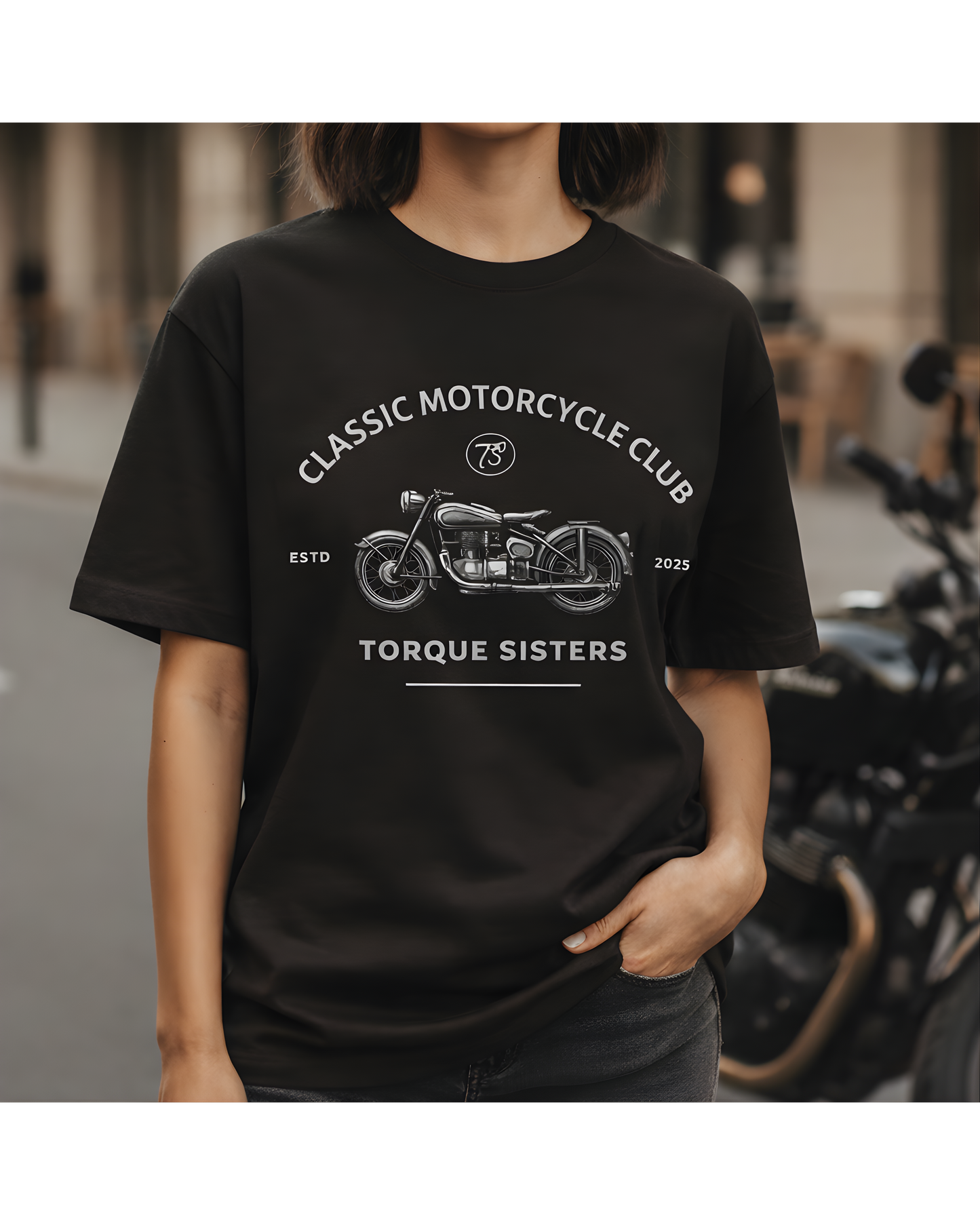 CLASSIC MOTORCYCLE CLUB Women’s Motorcycle T-Shirt | Black & Gray