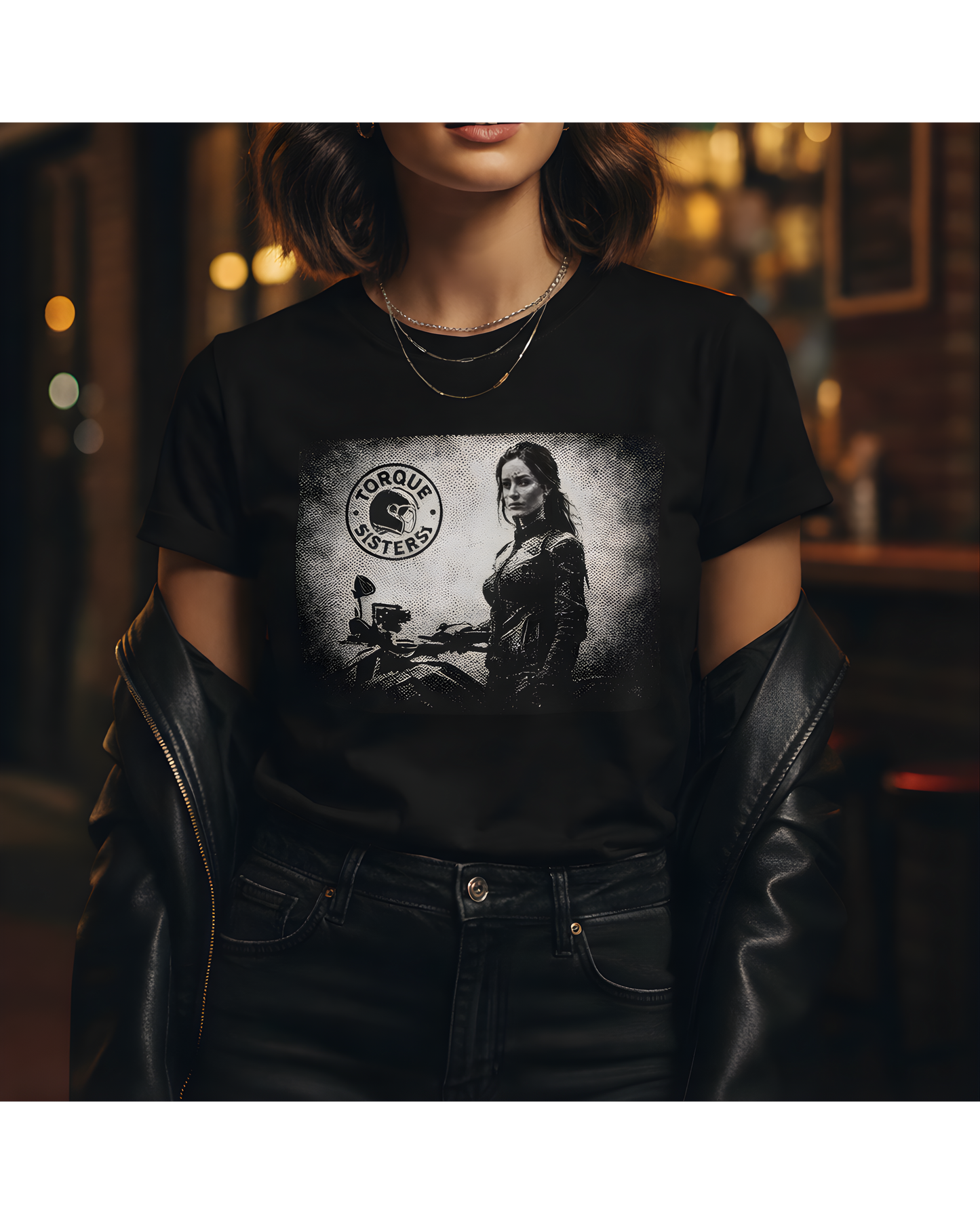 TORQUE SISTERS Rider Portrait Graphic Women’s Motorcycle T-Shirt | Black