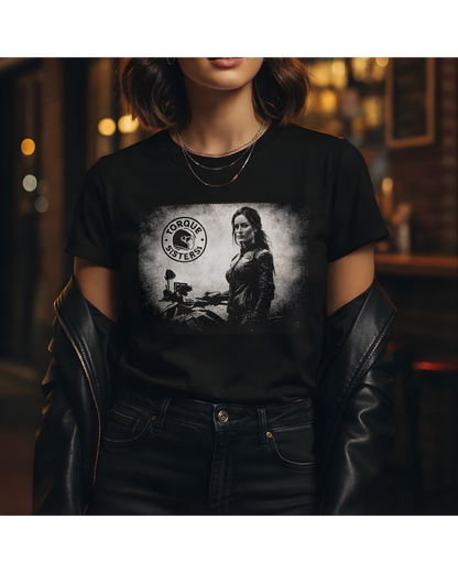 TORQUE SISTERS Rider Portrait Graphic Women’s Motorcycle T-Shirt | Black