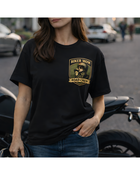 BIKER MOM Road Crew Women’s Motorcycle T-Shirt | Black