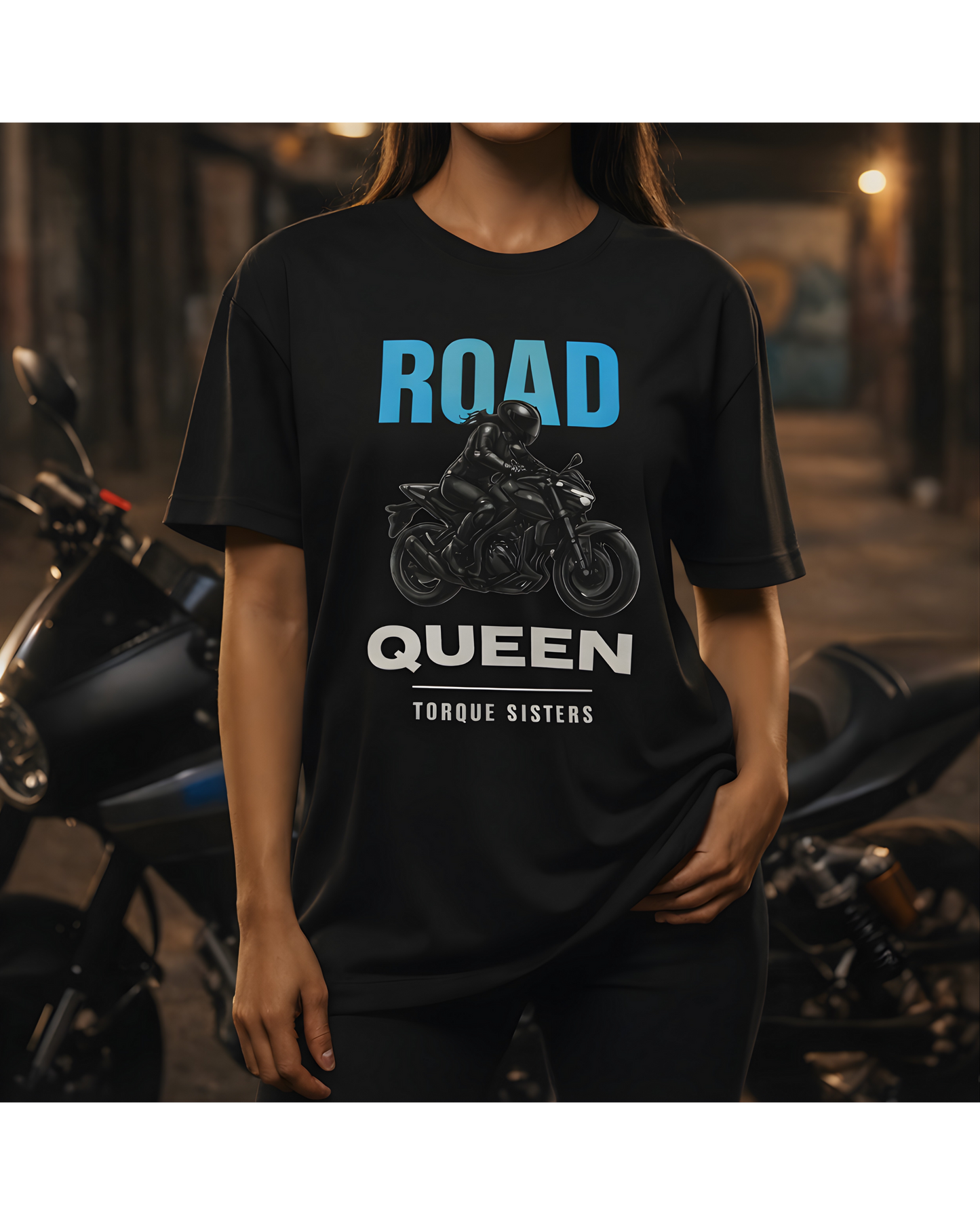 ROAD QUEEN Women’s Motorcycle T-Shirt | Black & Teal