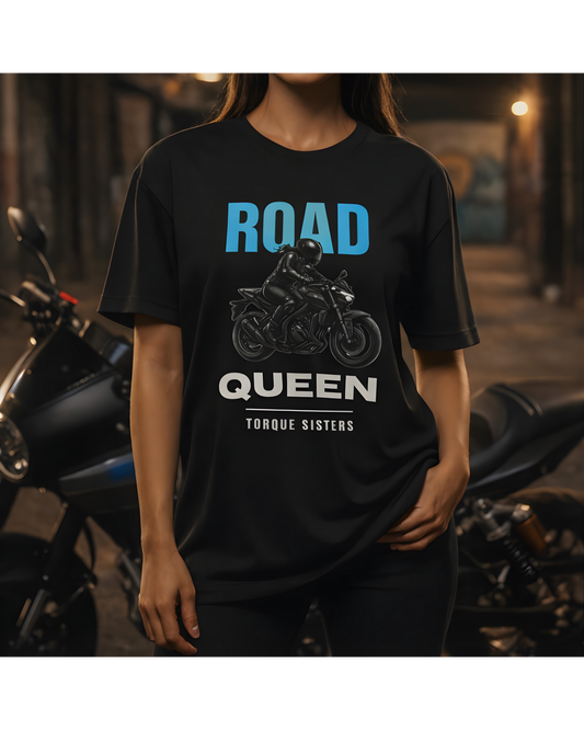 ROAD QUEEN Women’s Motorcycle T-Shirt | Black & Teal