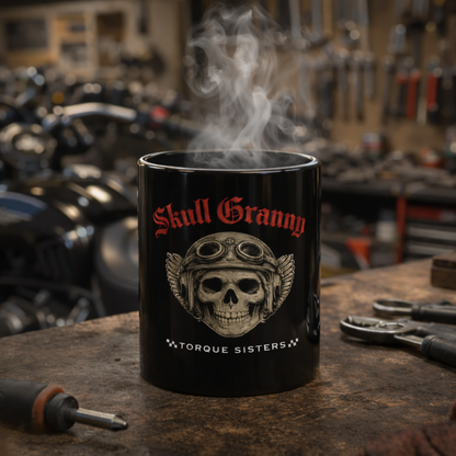 SKULL GRANNY Women Riders Motorcycle Mug | Black & Red